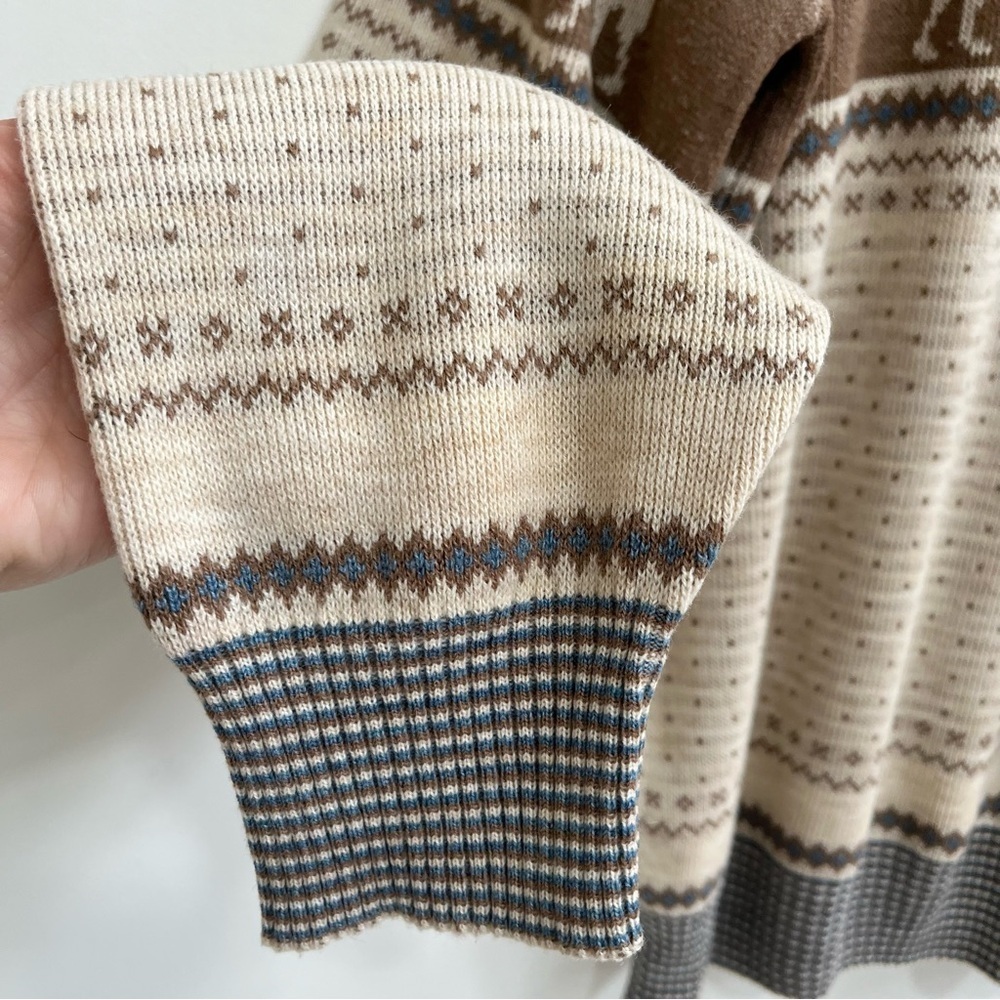 Vintage 70’s 80’s men’s crewneck Nordic fair isle sweater reindeer snowflakes L - Picture 6 of 9